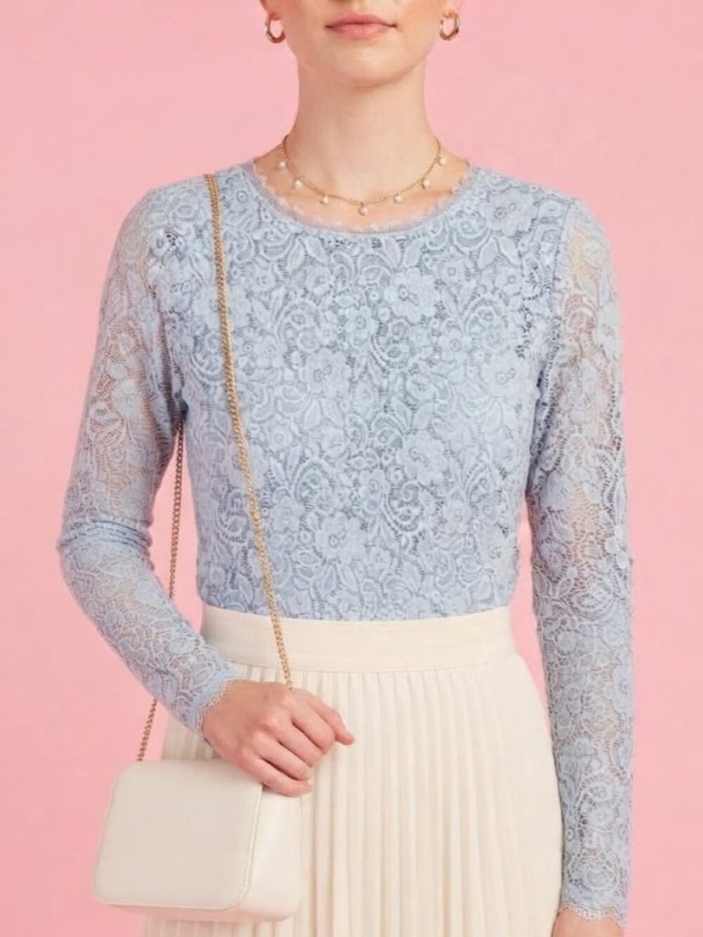 Light Blue Floral Lace Long Sleeve Top
